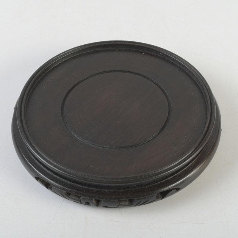 七宝焼　緑釉　花文　花瓶　唐木台付　共箱　V　9833A