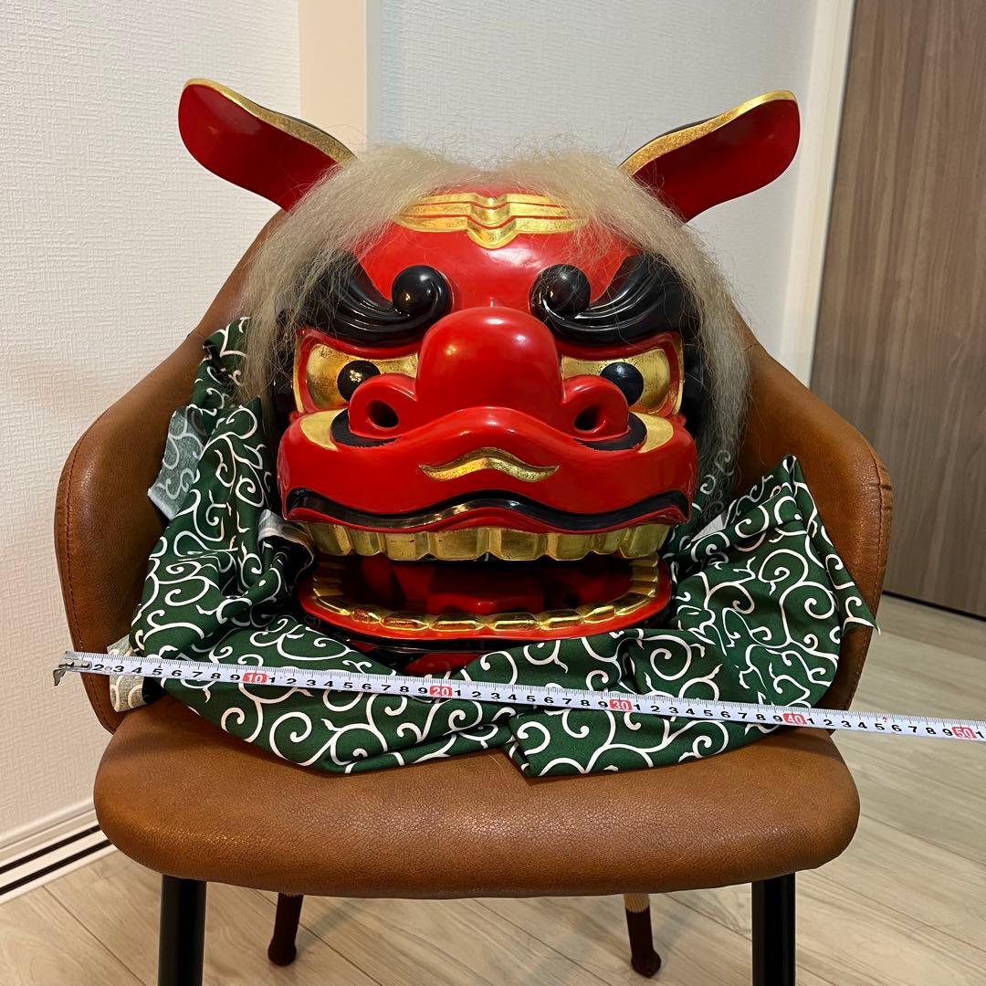 【お正月前SALE】獅子舞　獅子頭　石岡　木彫　置物　古美術　神楽 木製 木彫