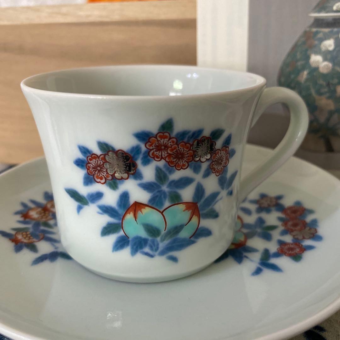 人間国宝　今泉今右衛門　色絵墨色藍色墨はじき珈琲碗