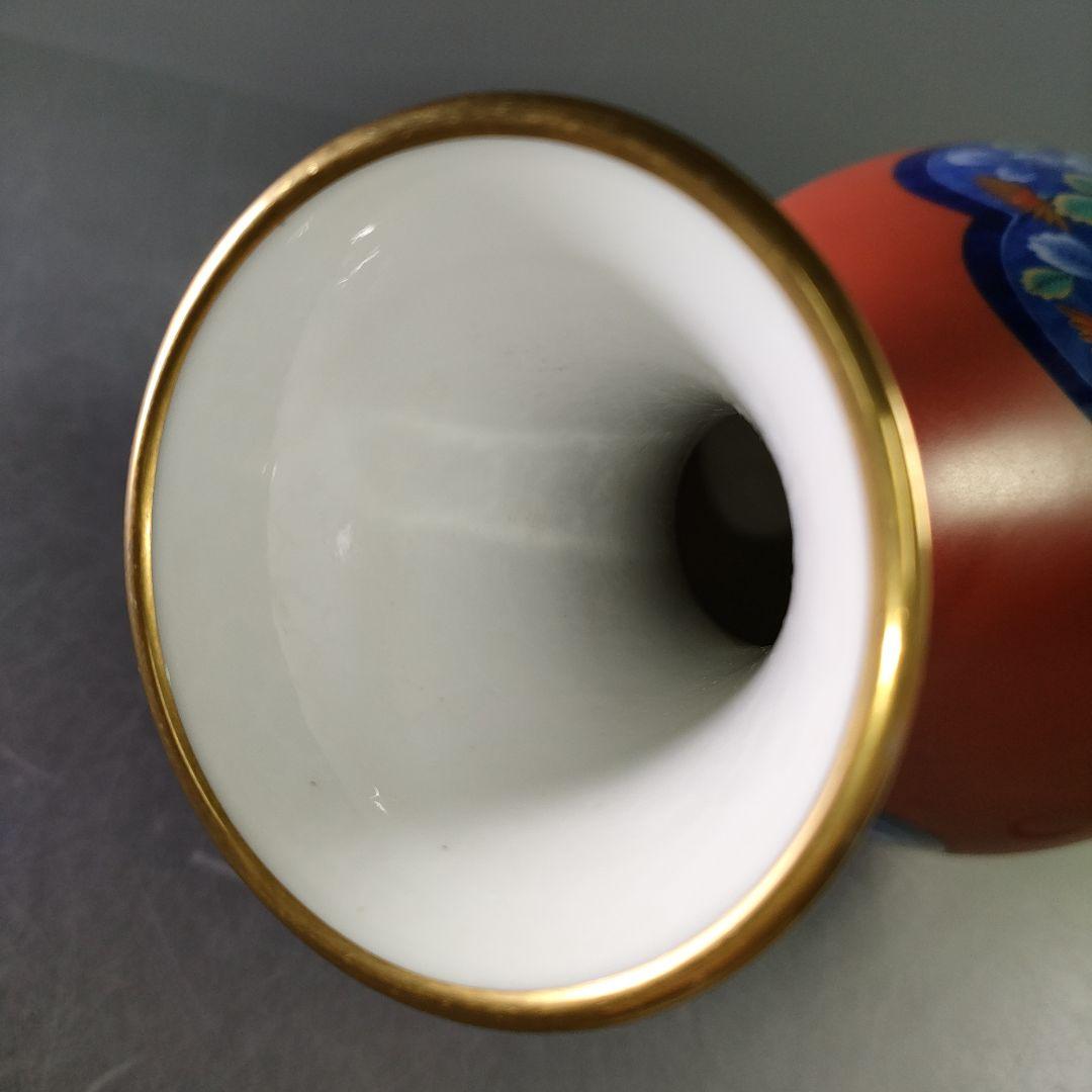 A1242-1/有田焼/香蘭社/朱色菊紋花瓶/花器/花入/花生/華道具/