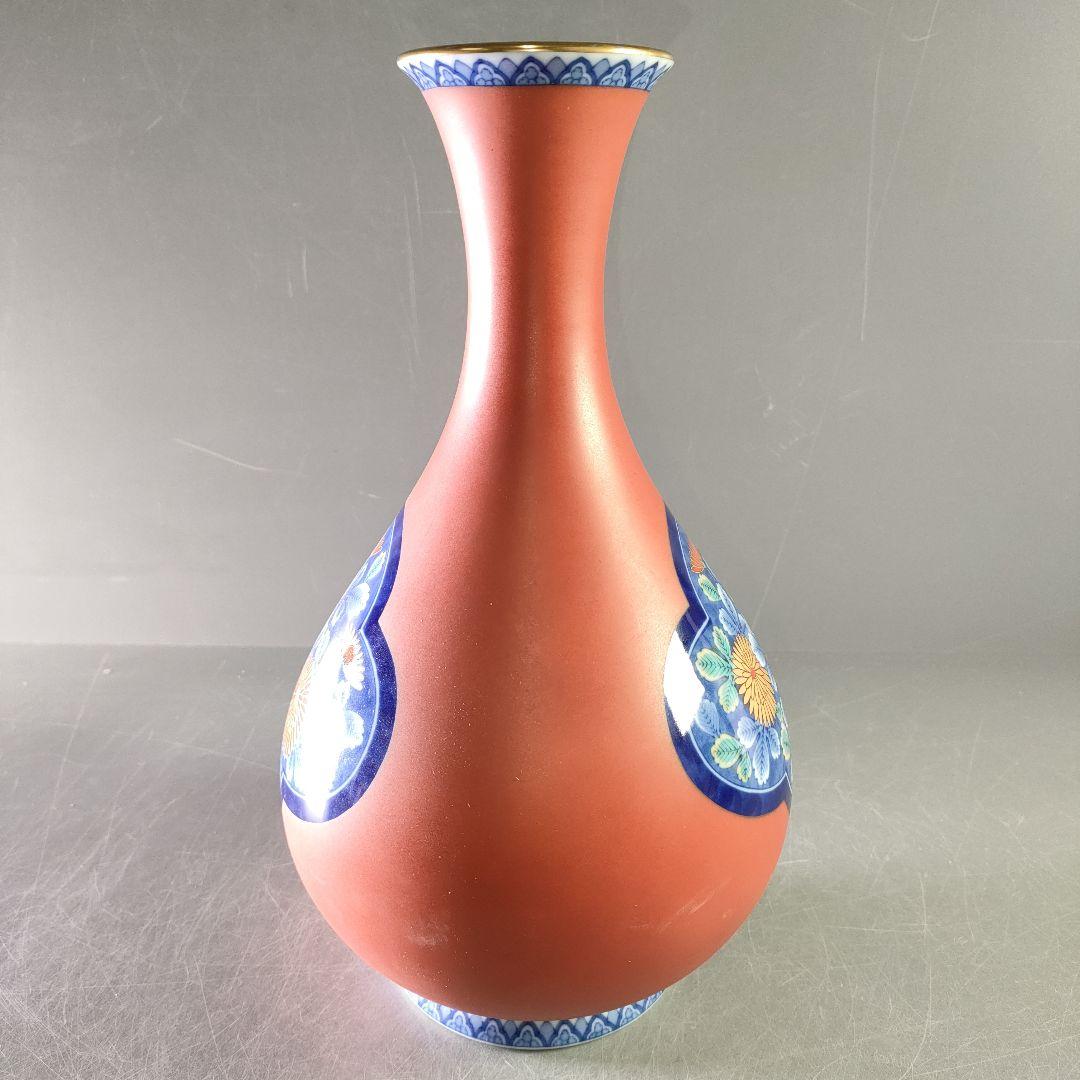 A1242-1/有田焼/香蘭社/朱色菊紋花瓶/花器/花入/花生/華道具/