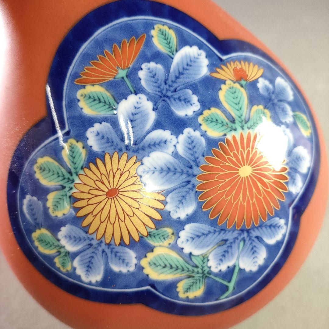 A1242-1/有田焼/香蘭社/朱色菊紋花瓶/花器/花入/花生/華道具/