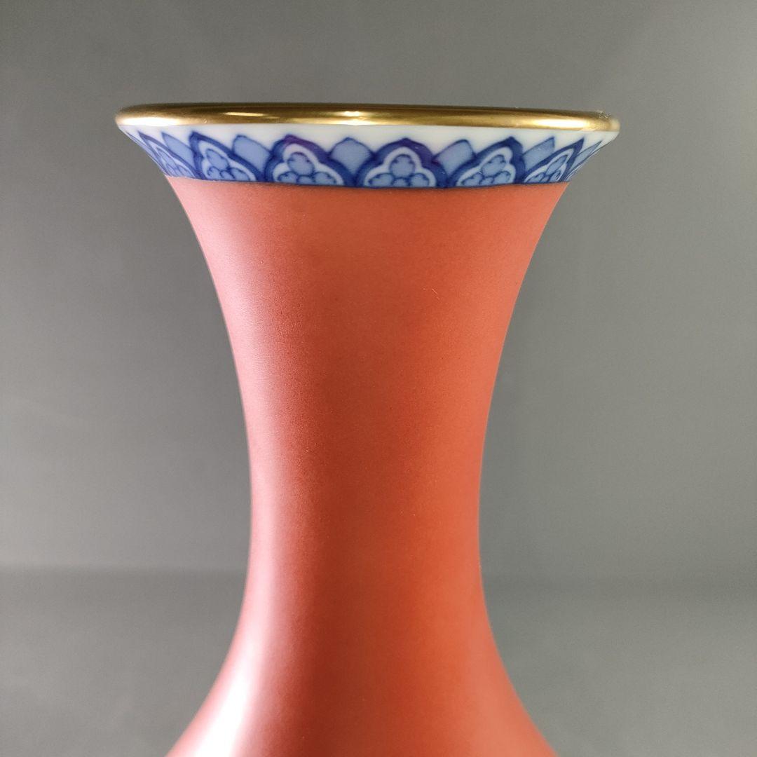 A1242-1/有田焼/香蘭社/朱色菊紋花瓶/花器/花入/花生/華道具/