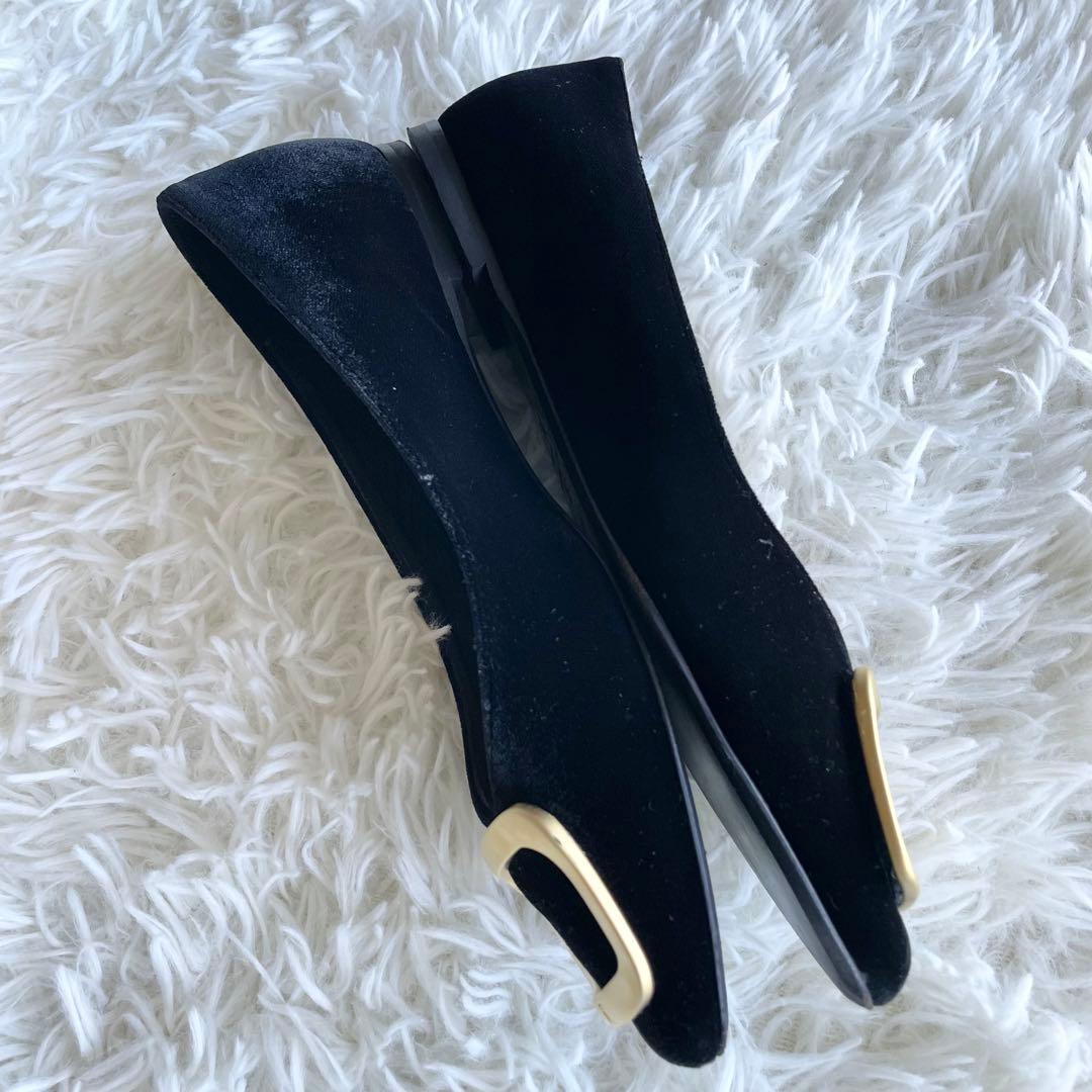 美品✨ファビオルスコーニ ベロアフラットシューズ　パンプス　36 黒　金