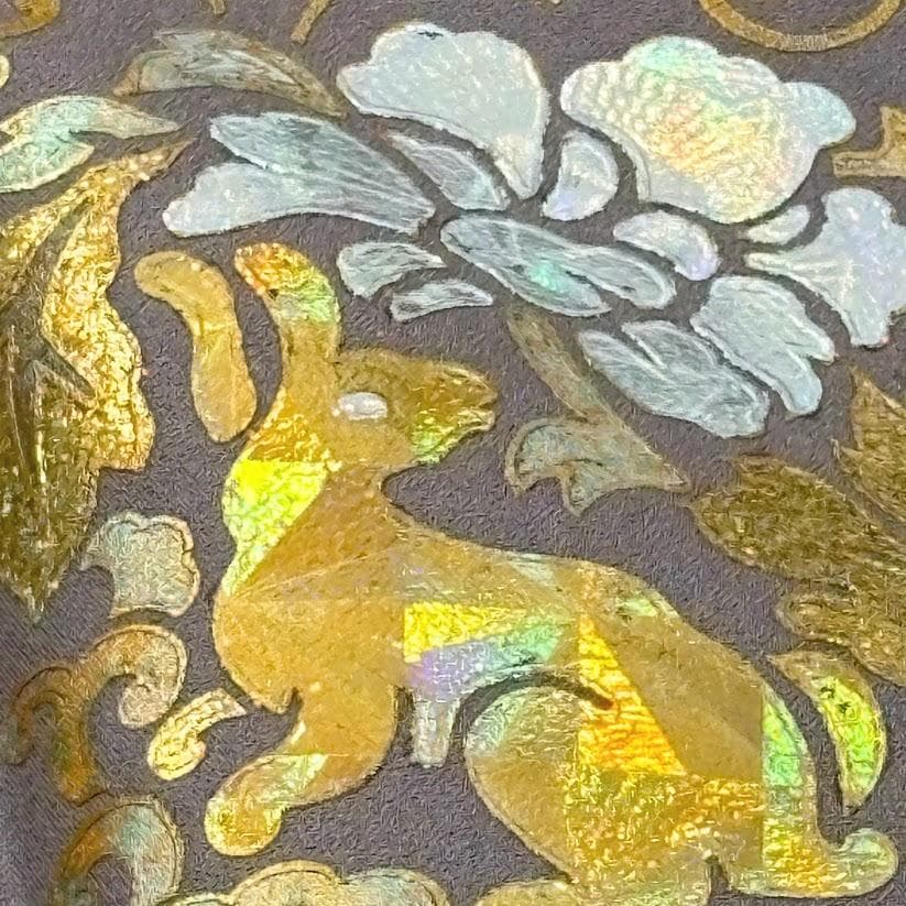 ゆりのはな　訪問着　金彩　銀彩　友禅ボカシ　丹後ちりめん　落款　正絹　L201