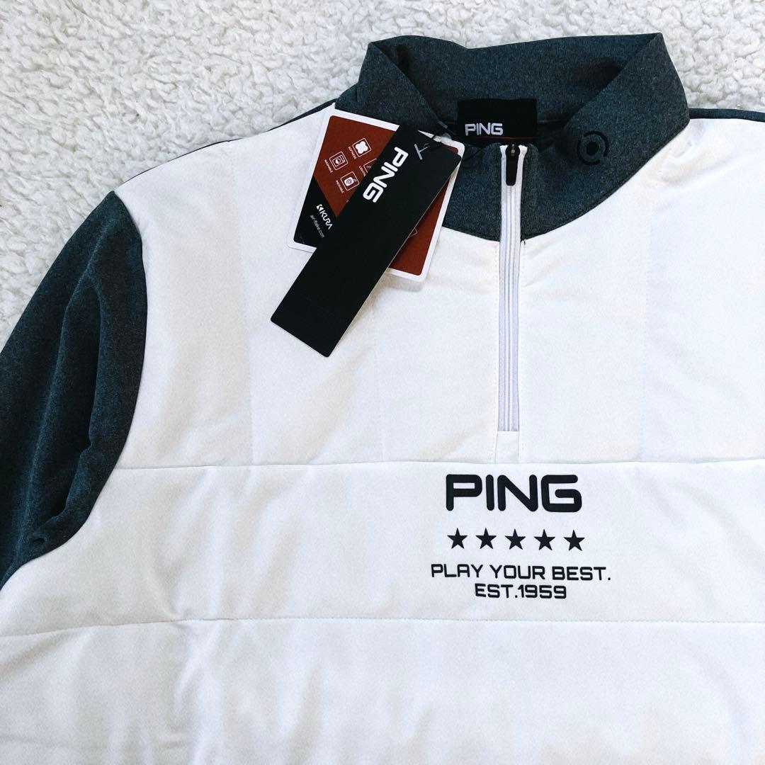【新品】PING 2024年　キルティング ハーフジップシャツ　ホワイト　L