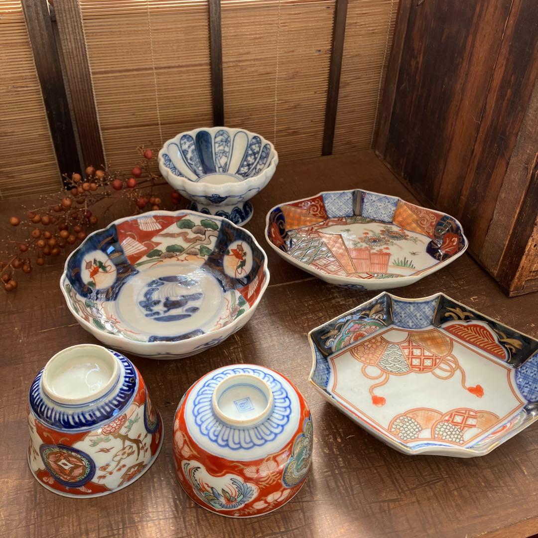 アンティーク　古伊万里　骨董　和食器 手描き色絵 6点セット