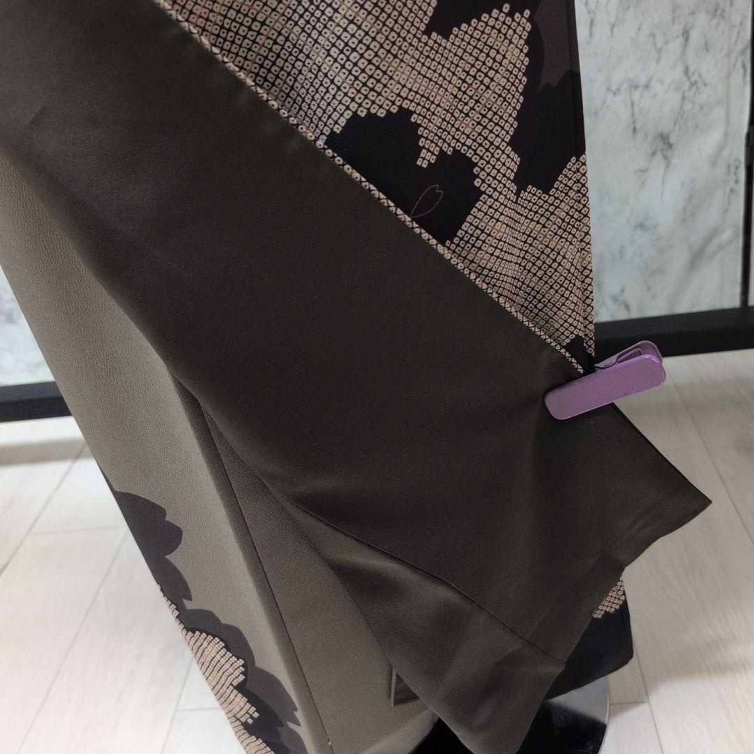 mamamaiii様 絹ポリ　付け下げ茶系　桜さく柄　美品　アッシュブラウン系