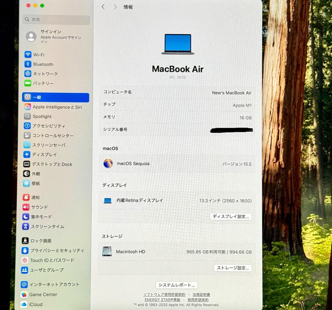 【美品】M1 MacBook Air 2020 メモリ16GB SSD1TB