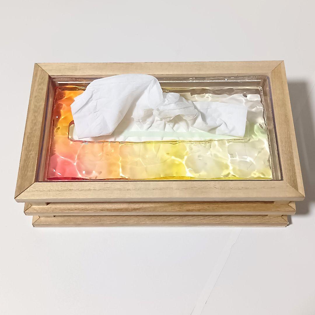 【1225】オーシャンアート　立体波紋　ウッドレジン　ティッシュケース　海雑貨