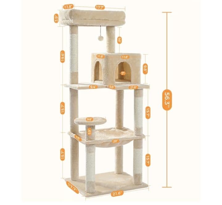 キャットツリー 大型猫用 ハンモック付 ベージュ　つ324