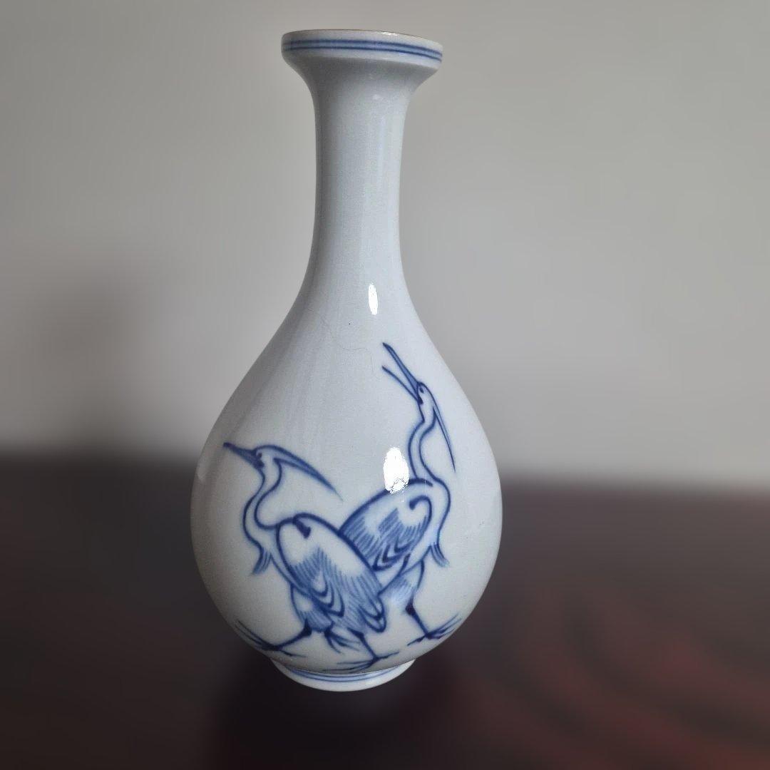 【十四代辻常陸】宮内庁御用達窯　染付三鷺文　花瓶　未使用