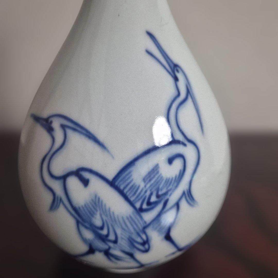 【十四代辻常陸】宮内庁御用達窯　染付三鷺文　花瓶　未使用