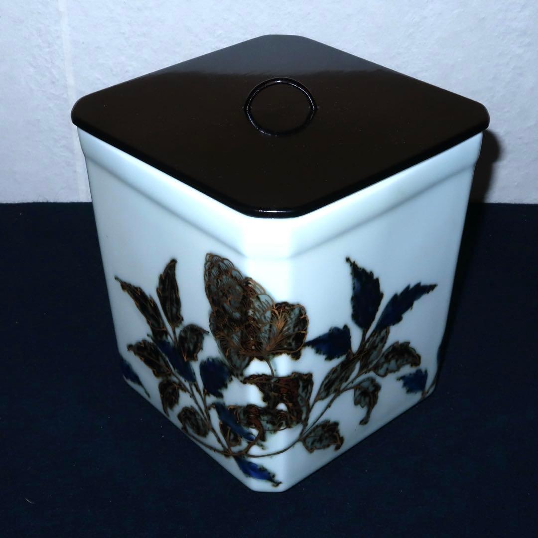 【茶道具】手塚玉堂作　玉堂窯　草花絵角形水指