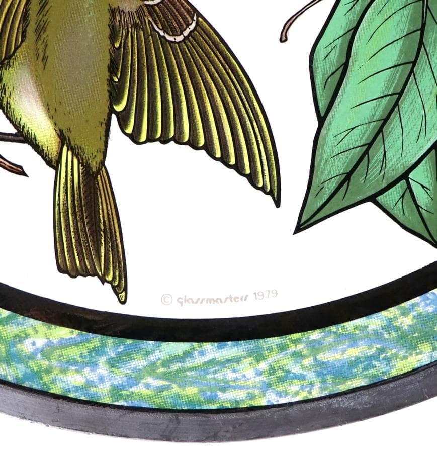 3匹の小鳥 ダブルリム ヴィンテージ ステンドグラス 大判 グリーン アメリカ