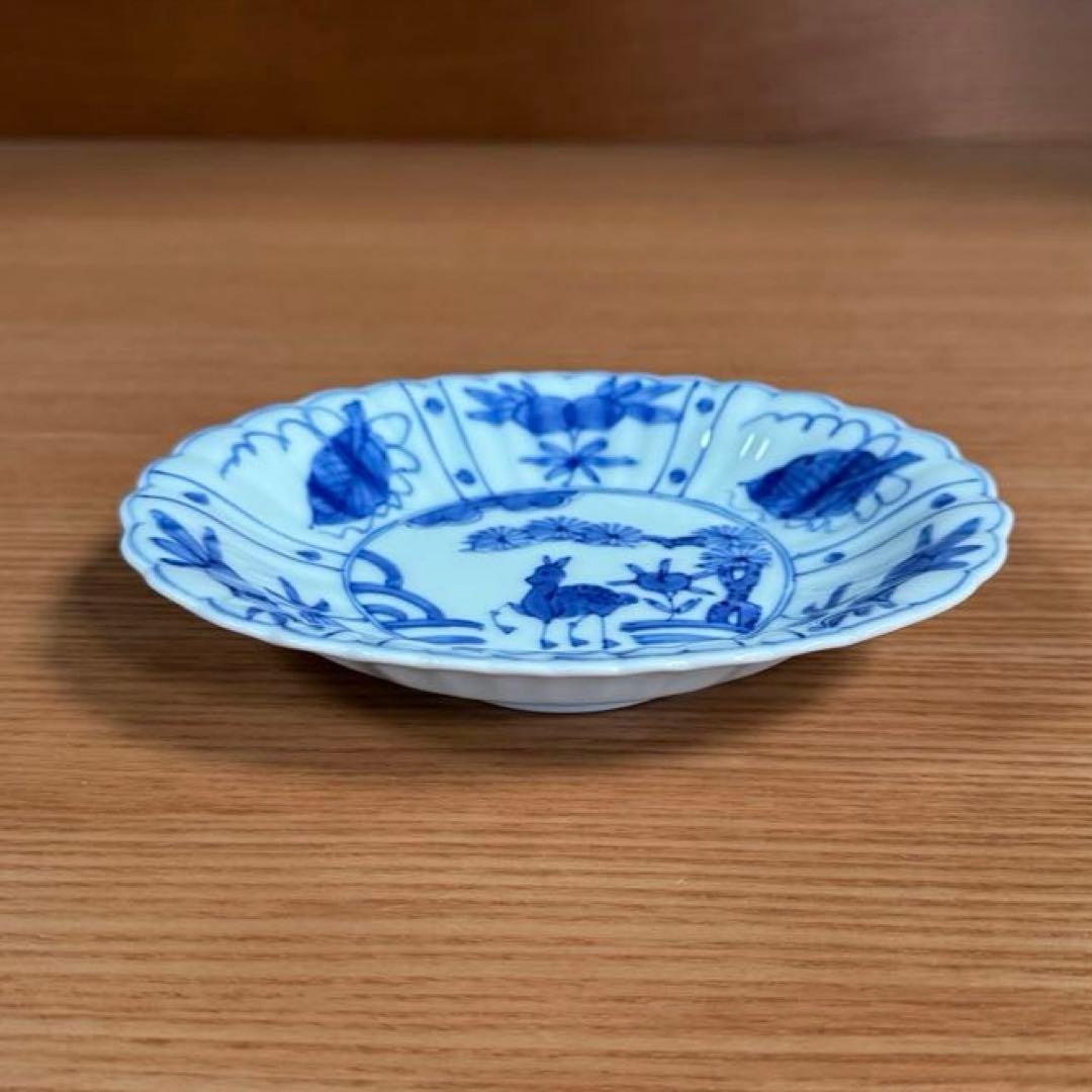 有田焼 渓山窯 染付 菊型小判皿 2柄セット☆