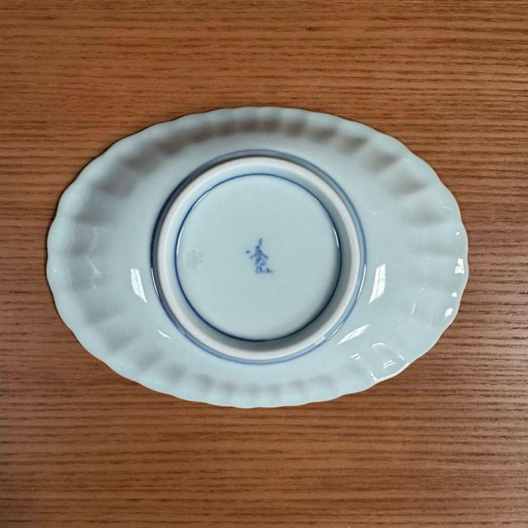 有田焼 渓山窯 染付 菊型小判皿 2柄セット☆