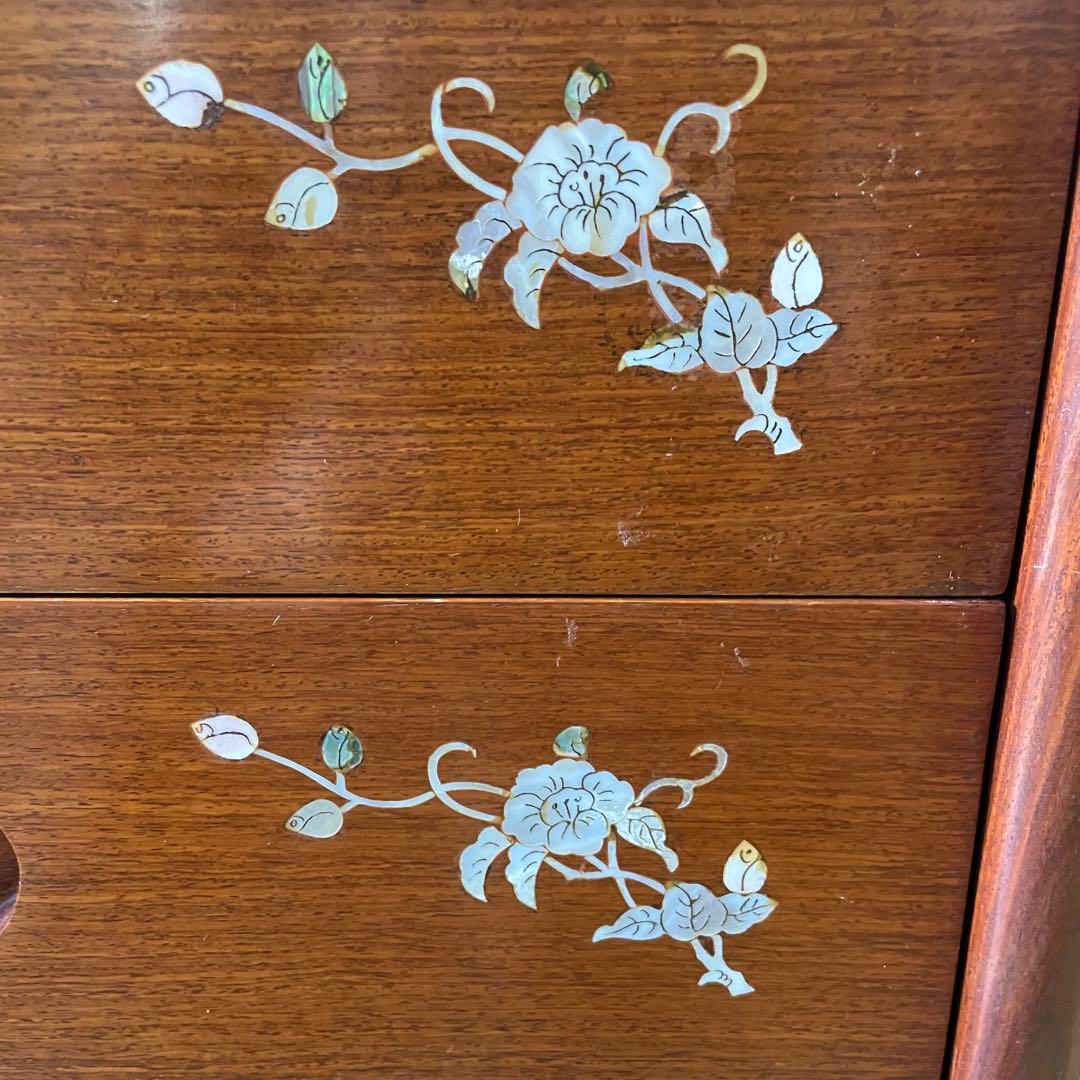 螺鈿細工 らでんざいく 小箪笥 5段チェスト 花梨 アンティーク 骨董品
