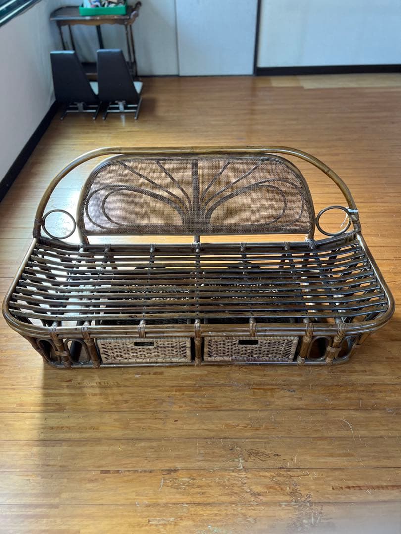 ラタン製花柄ソファベッド