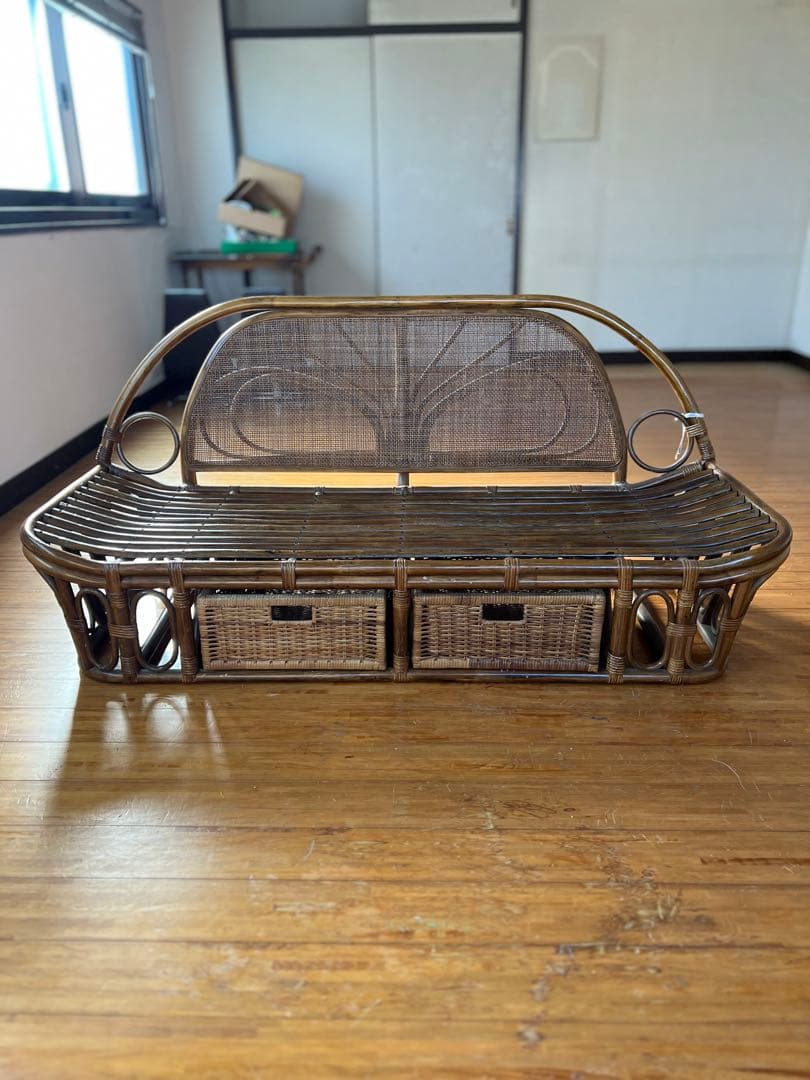 ラタン製花柄ソファベッド