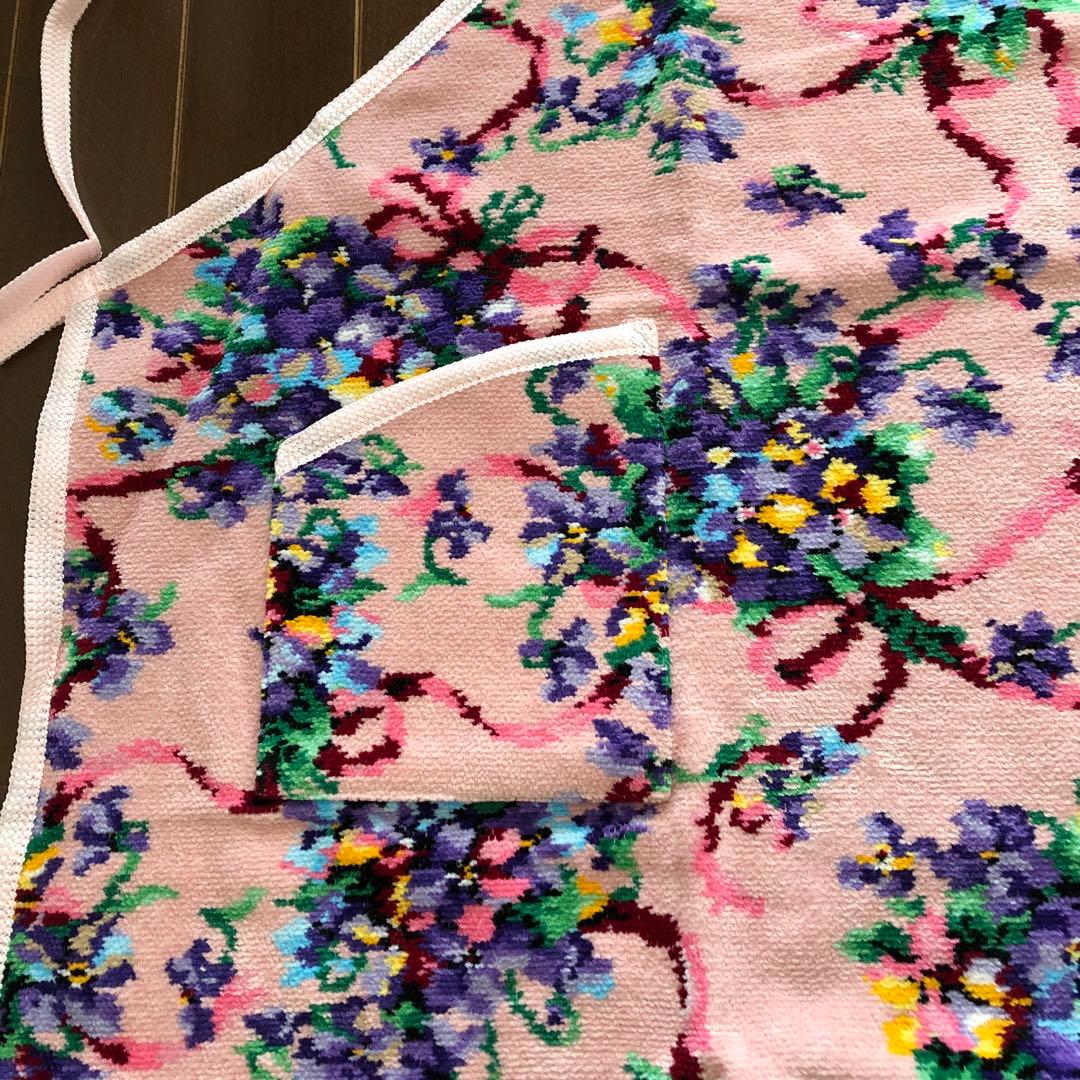 未使用　レイクアルスター　スミレ　ワイドドレスエプロン　シェニール織　ピンク