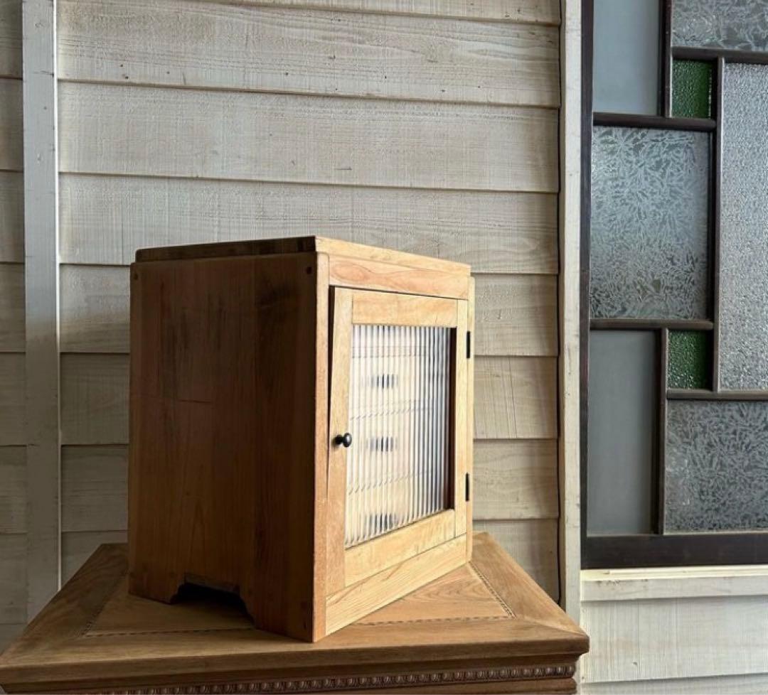 アンティーク　収納棚　引き出し　ガラス戸　レトロ　古道具　ヴィンテージ