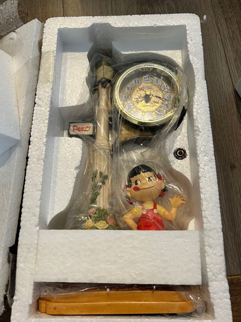 週末のみセール　不二家　ペコちゃん　陶器置き時計　新品　未使用　箱付き　非売品