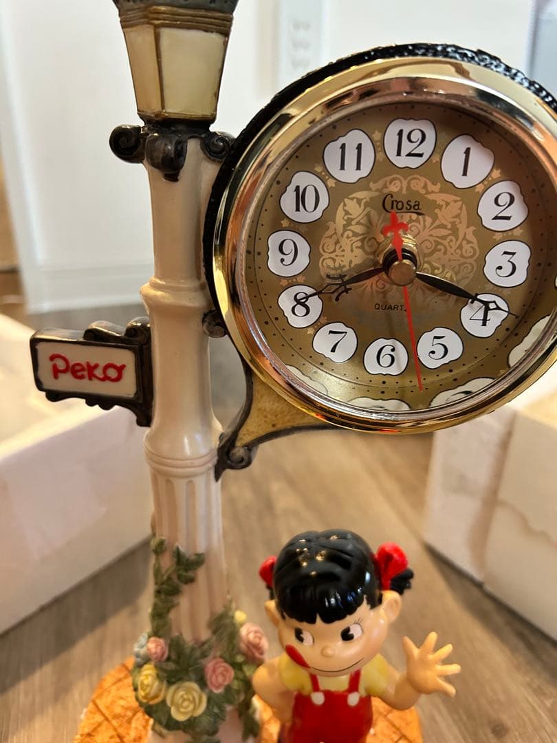 週末のみセール　不二家　ペコちゃん　陶器置き時計　新品　未使用　箱付き　非売品