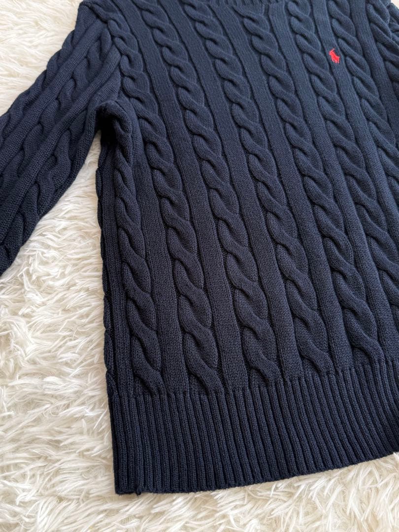 現行 ポロラルフローレン ケーブルニット メンズS ユニセックス 濃紺 ネイビー