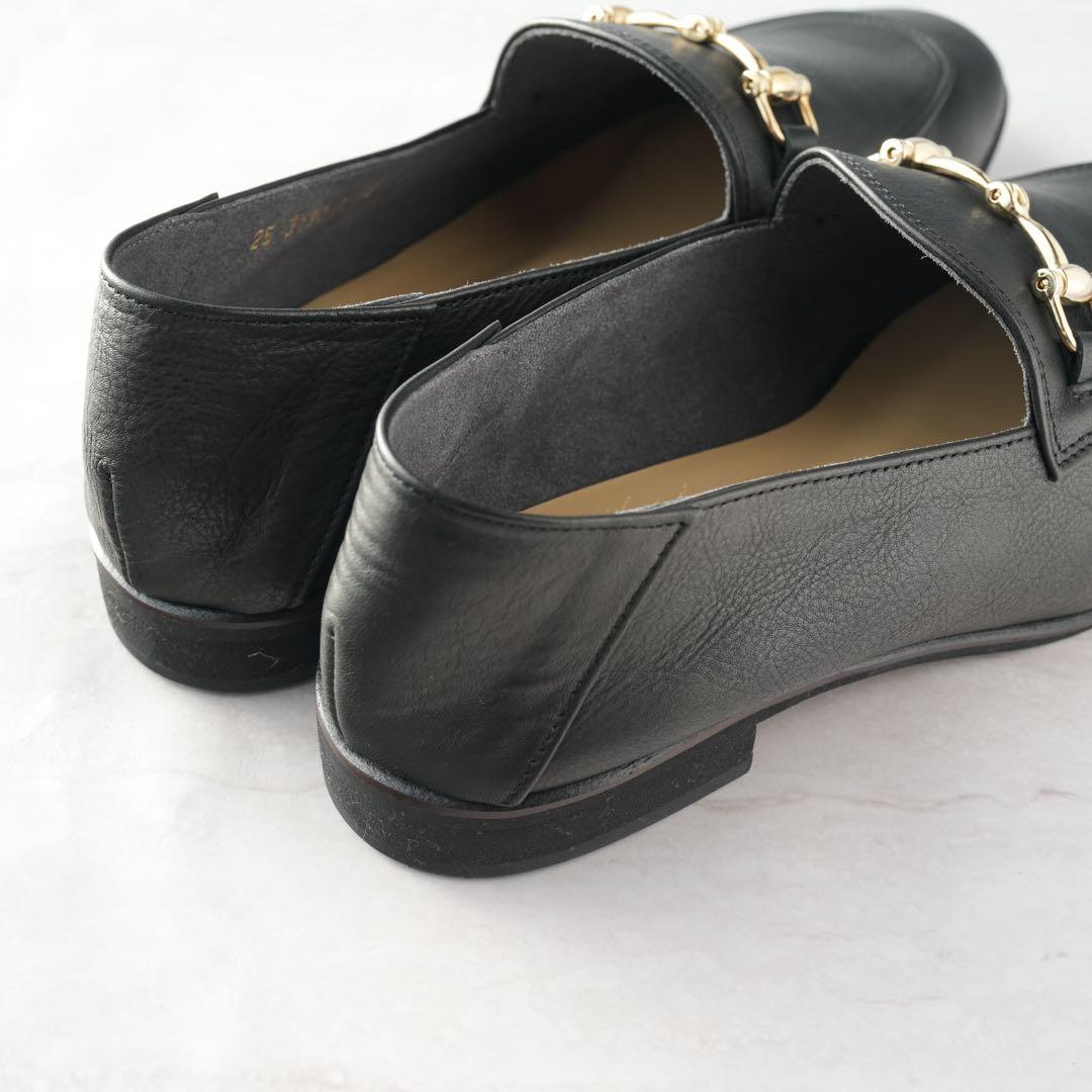 ルタロン ローファー 黒 ブラック レザービットバブーシュ 23.5