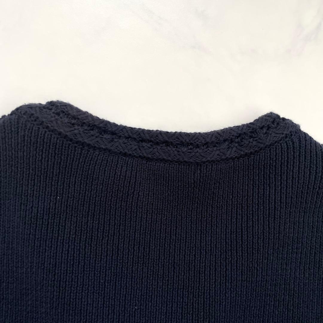 美品　プラージュ　ゴールドボタンニットジャケット　金ボタン　ノーカラー　コットン