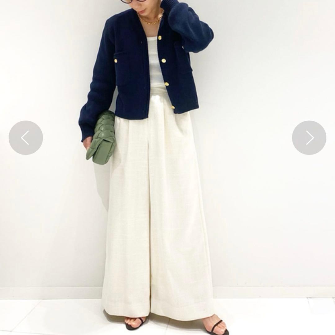 美品　プラージュ　ゴールドボタンニットジャケット　金ボタン　ノーカラー　コットン