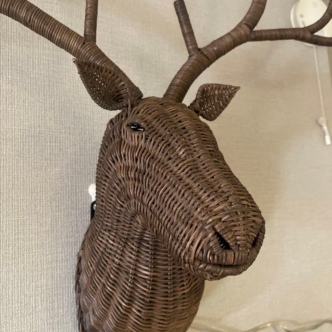 鹿 ラタン編み壁掛けライト ハンティングトロフィー 北欧風 インテリア