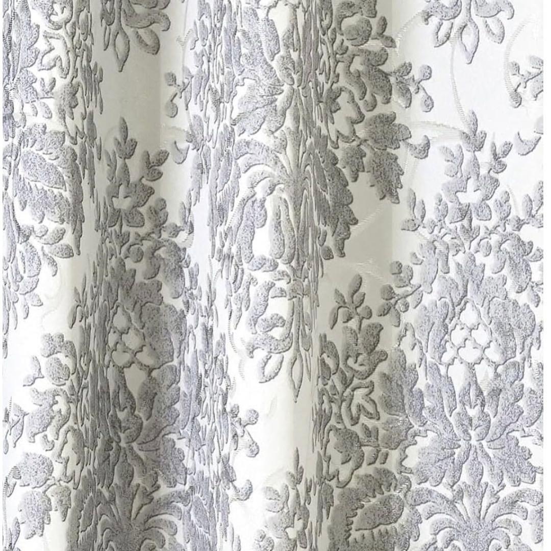 完全遮光100% 高級ジャガード プリント遮光カーテン ベルジーニ-グレー2枚組