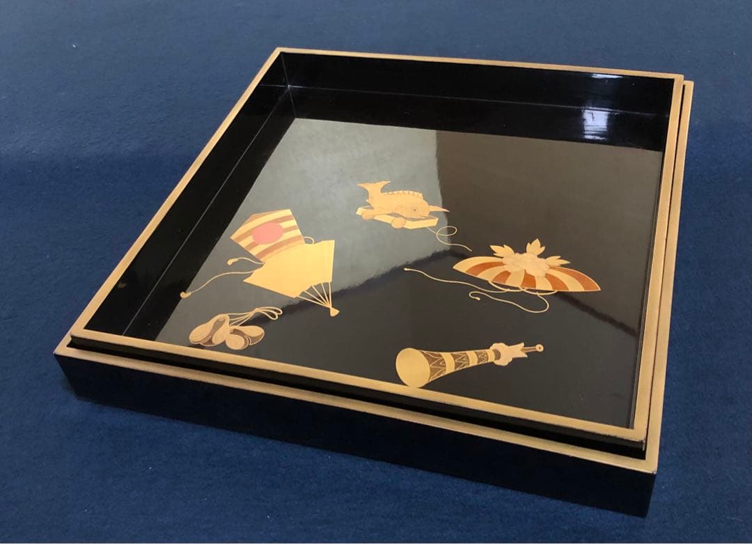 《R》玩具蒔絵 五段重 替蓋 重台付 在銘 木箱 時代 251204お3