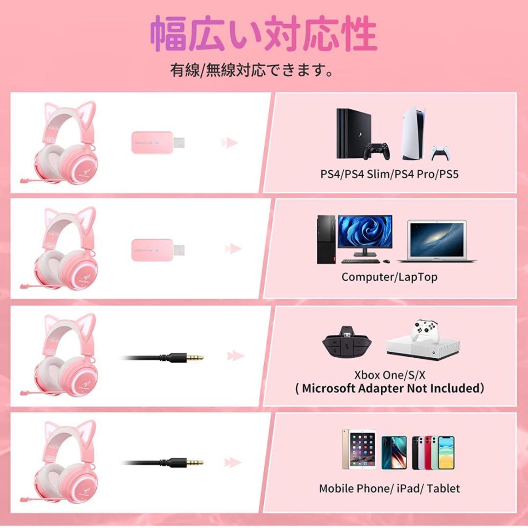 ゲーミングヘッドセット 猫耳ヘッドホン ワイヤレスヘッドセット オーバーイヤー