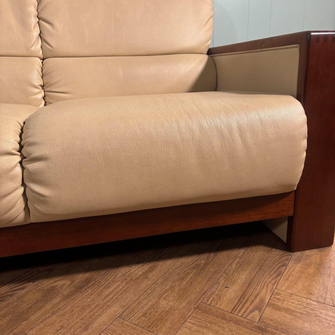 ♦︎maruni ♦︎マルニ 三人掛け　昭和レトロ ソファー 革　木目調