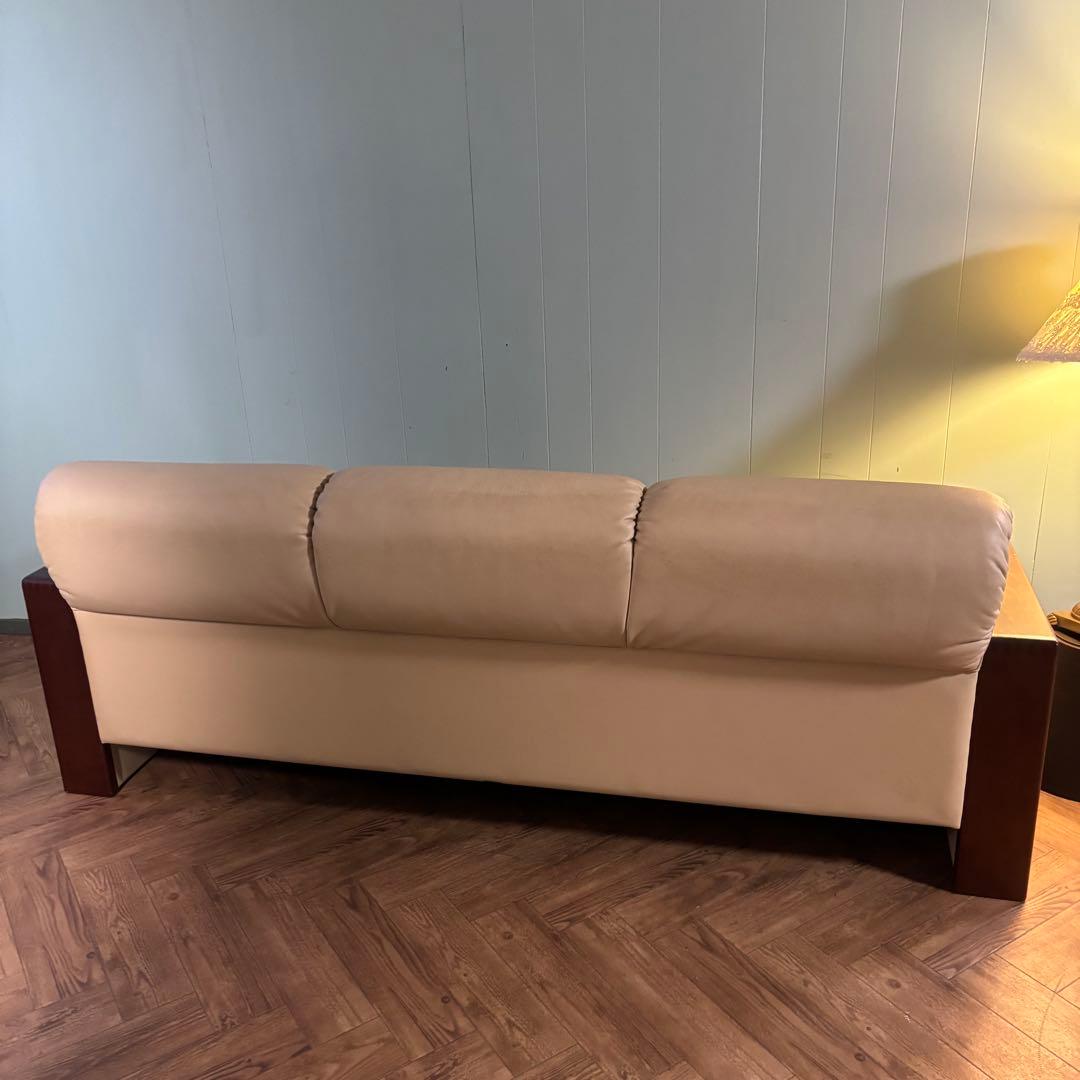 ♦︎maruni ♦︎マルニ 三人掛け　昭和レトロ ソファー 革　木目調