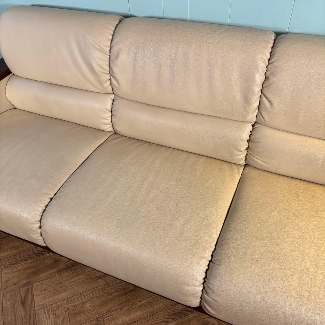 ♦︎maruni ♦︎マルニ 三人掛け　昭和レトロ ソファー 革　木目調