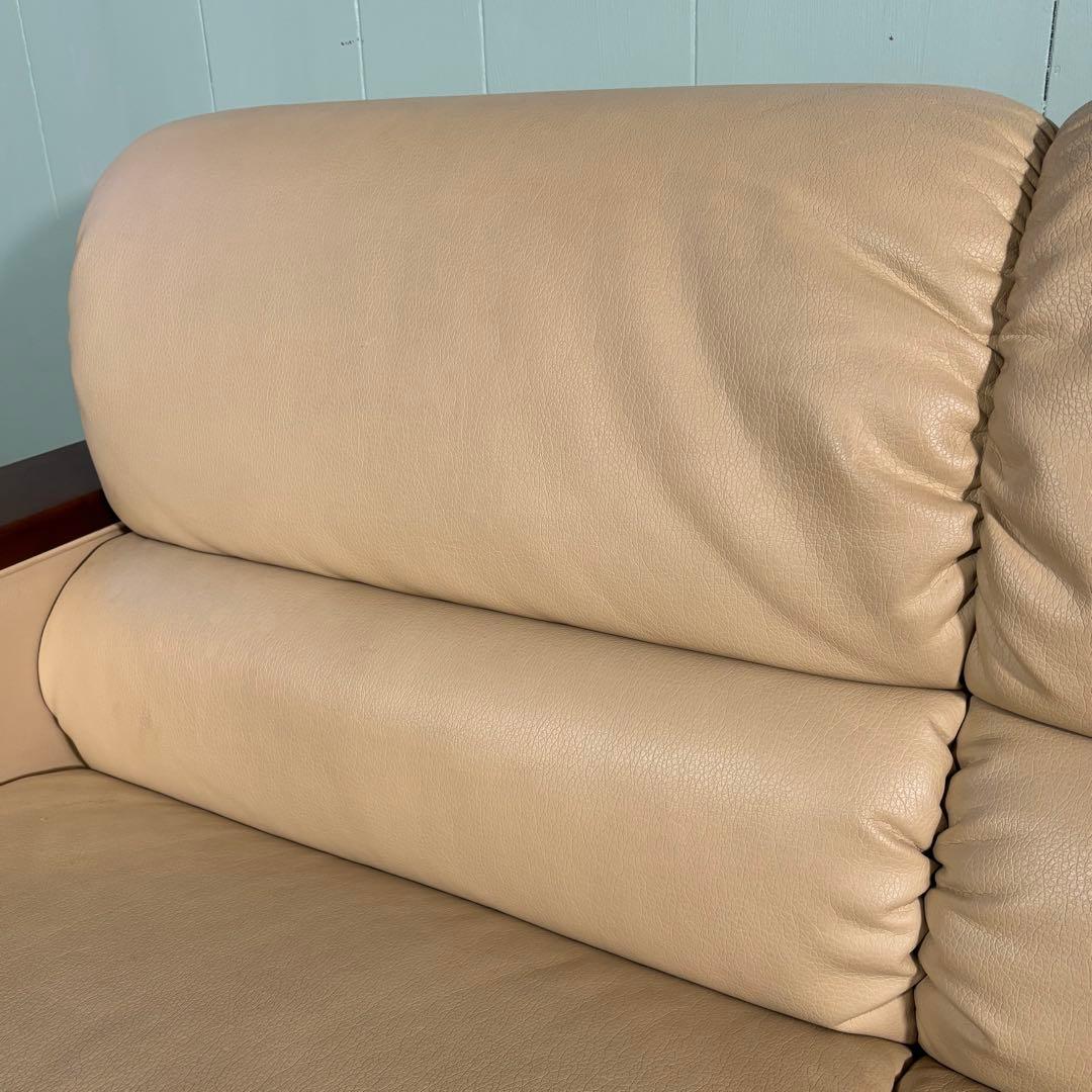 ♦︎maruni ♦︎マルニ 三人掛け　昭和レトロ ソファー 革　木目調