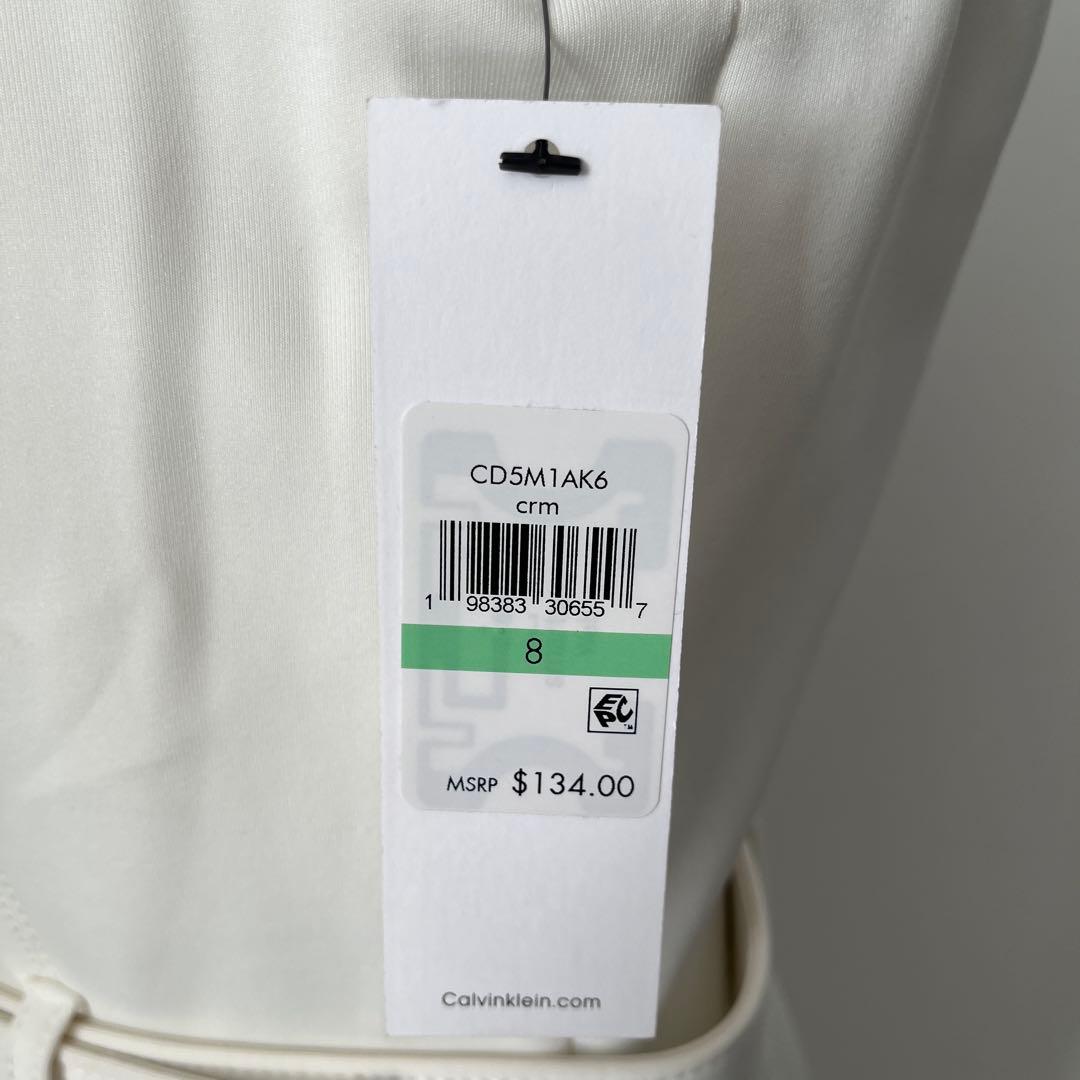 【新品】 白ノースリーブひざ丈ワンピース ベルト付き　L