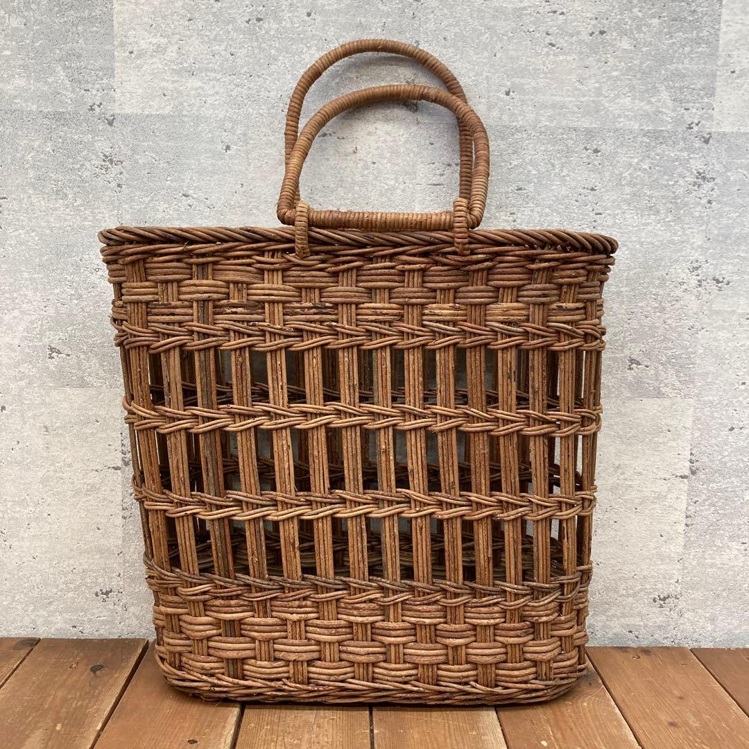 レトロ 持ち手付き あけびカゴ バスケット かごバッグ 民芸品 古道具 手提げ籠
