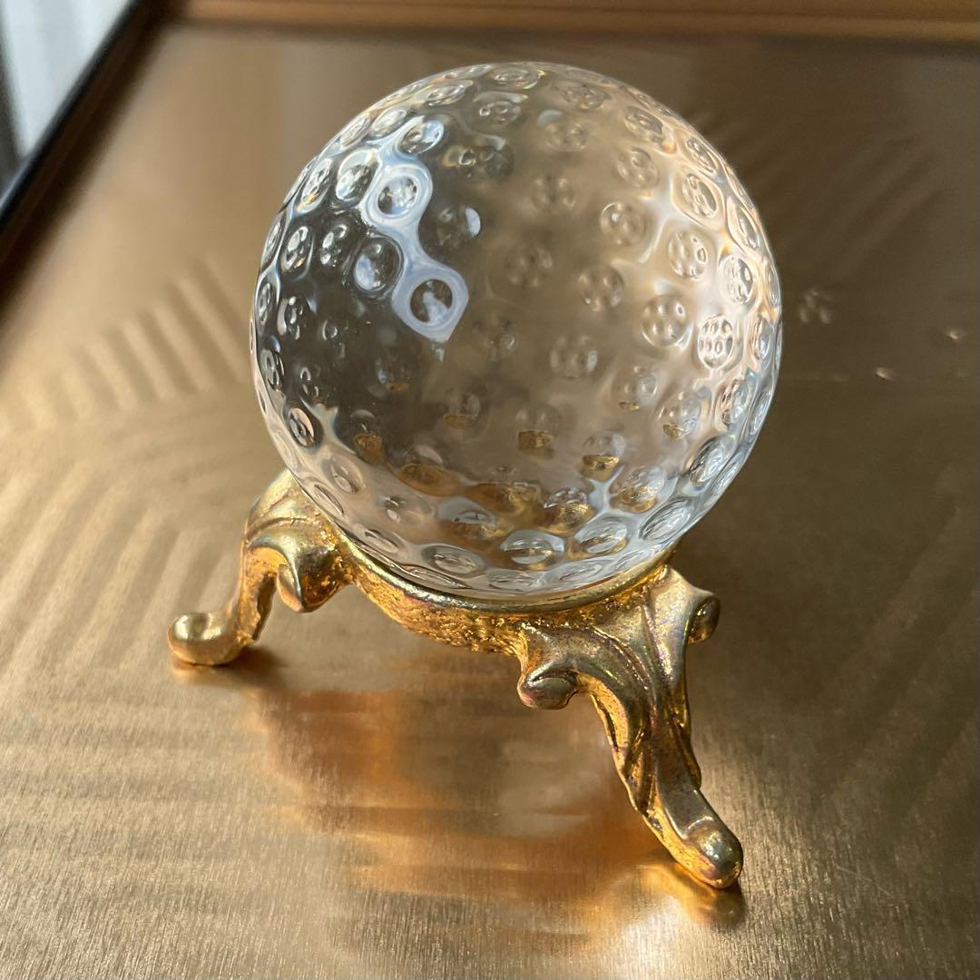 天然水晶玉アンティーク台座付き　37ｍｍ　シンプル　天然石クリスタル　袋付きＡ