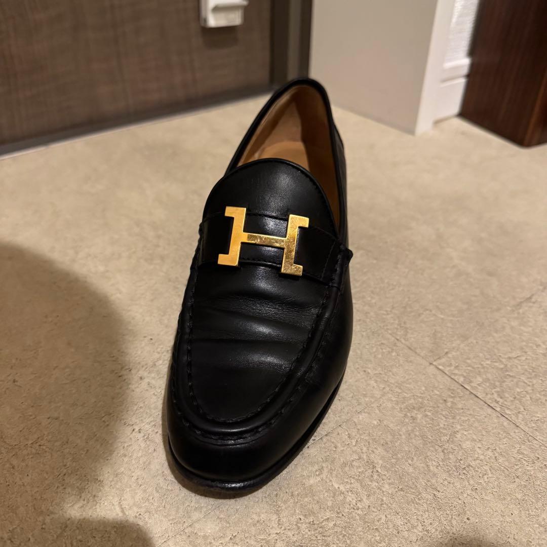 【24cm】HERMES 黒ローファー コンスタンス エルメス 37 1/2