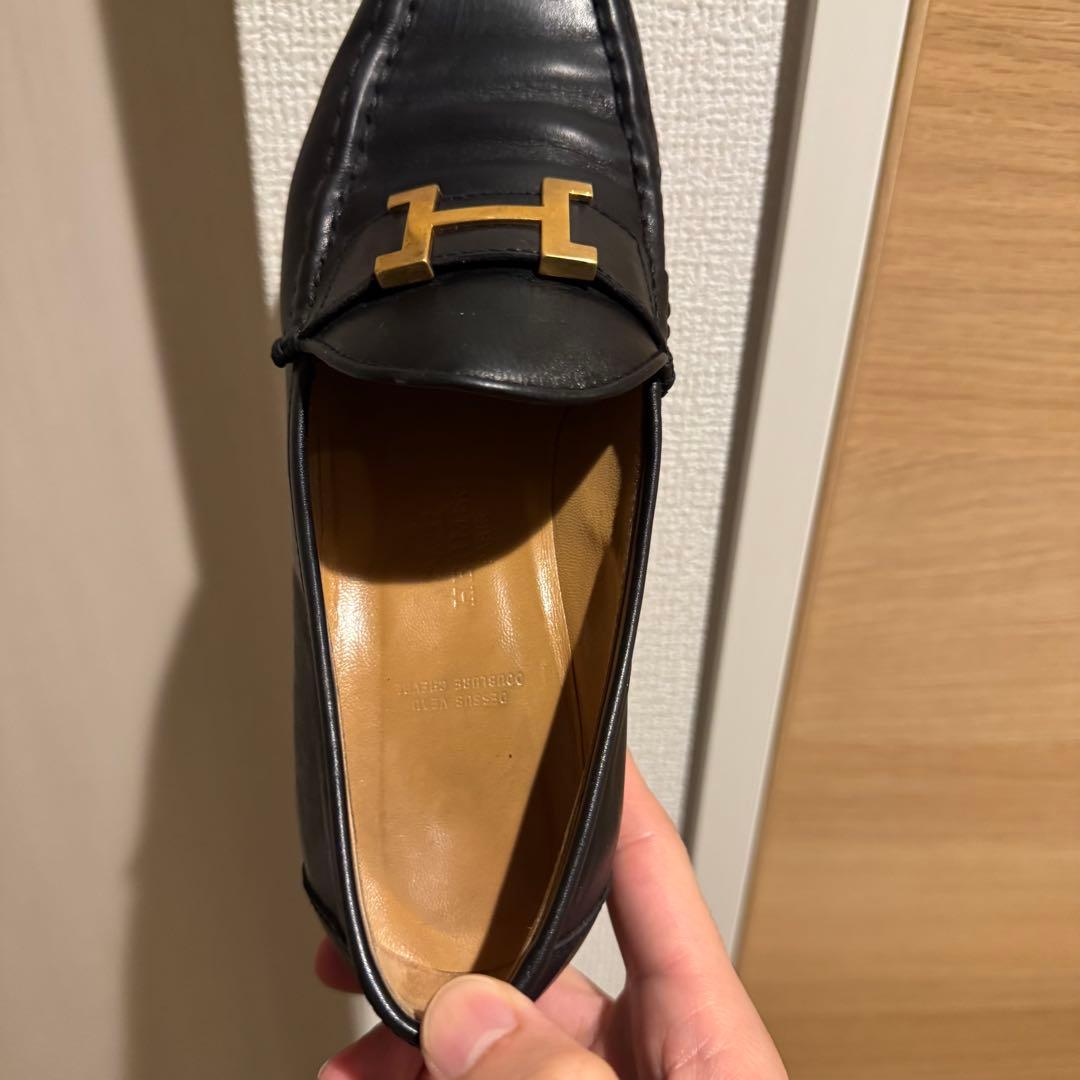 【24cm】HERMES 黒ローファー コンスタンス エルメス 37 1/2