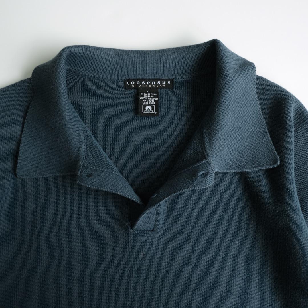consensus 90s コットンニットポロシャツ ブルー XL
