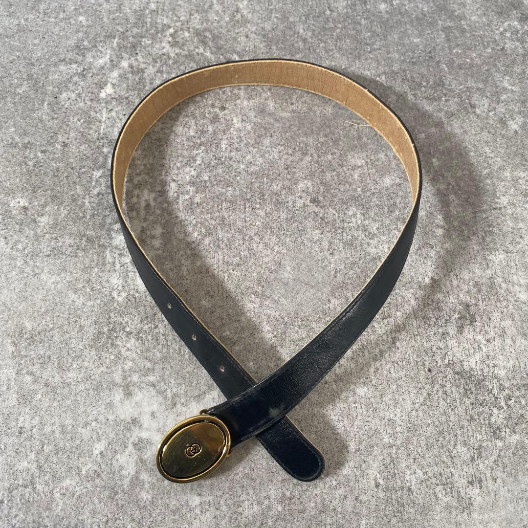 GUCCI グッチ　ベルト　インターロッキング　ロゴ金具　レザー　ブラック