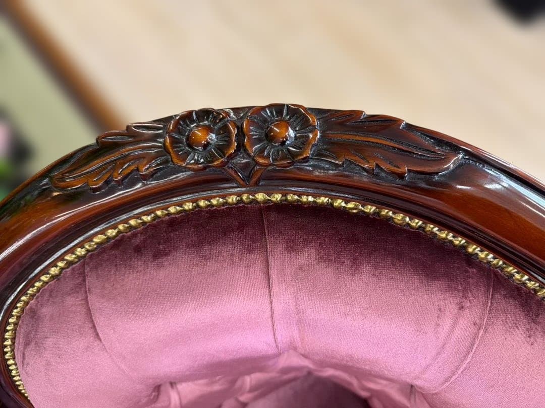 マホガニー　カウチソファ　シェーズロング　ピンク　ベルベット　ソファ　3人掛け