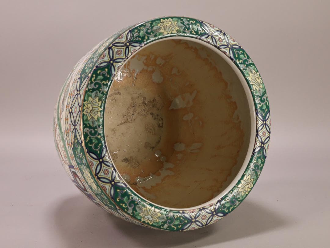 BK472　伊万里　有田　十錦手　手炙り　火鉢　植木鉢 メダカ鉢 金魚鉢　九谷焼