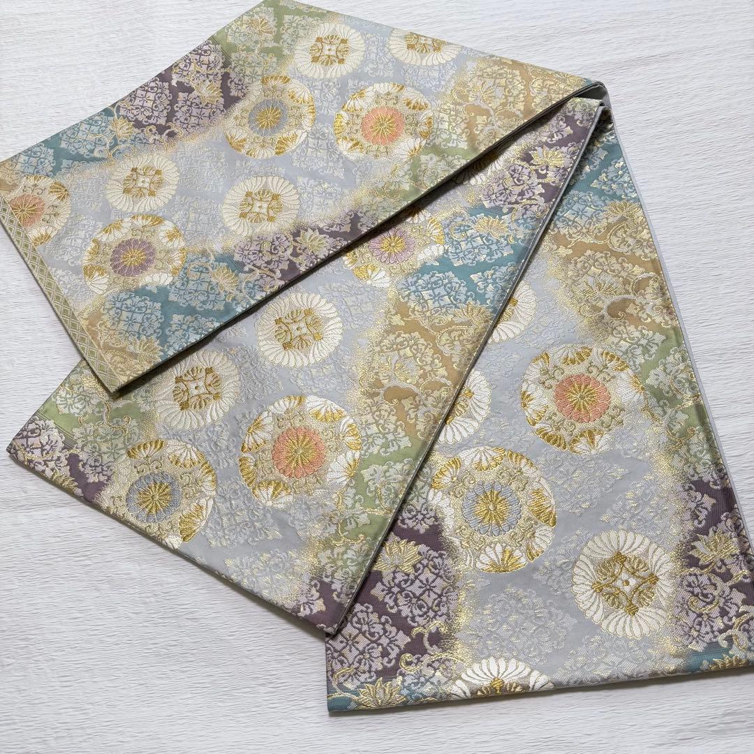 m-82 菱華紋 六通 袋帯 正絹　未使用極美品